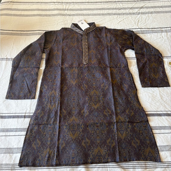 Virgo Deep Purple and light brown Patterned Kids Panjabi - Picture 2 of 11